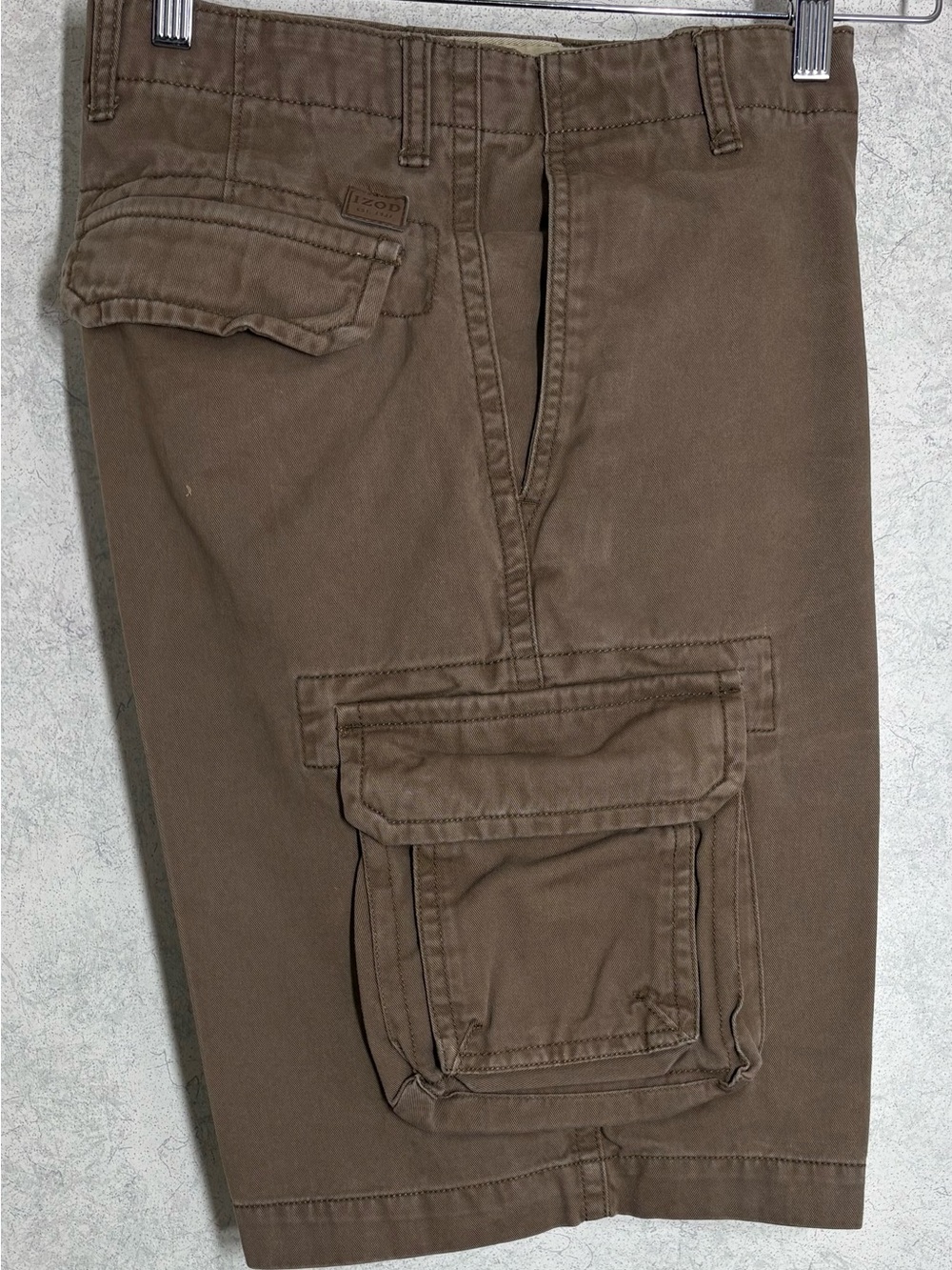Izod•Cargo Shorts•Cotton Multi-Pocket Design• Hunter Brown Sz 32•Vintage•EUC